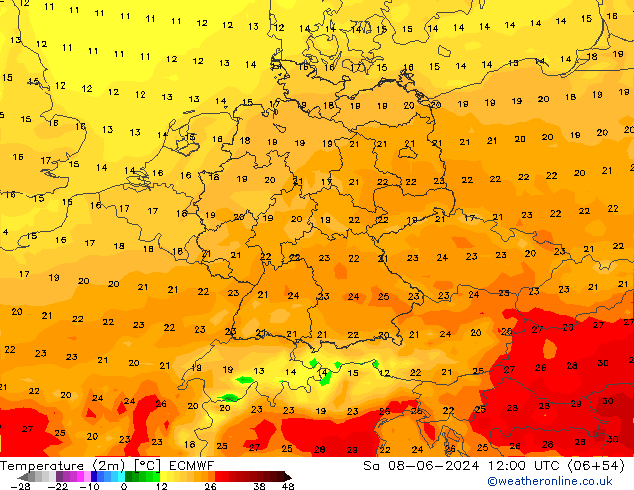 Temperatura (2m) ECMWF sáb 08.06.2024 12 UTC