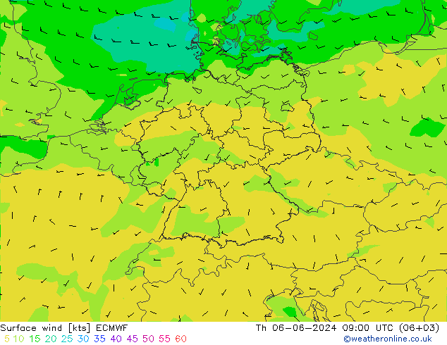 Surface wind ECMWF Th 06.06.2024 09 UTC