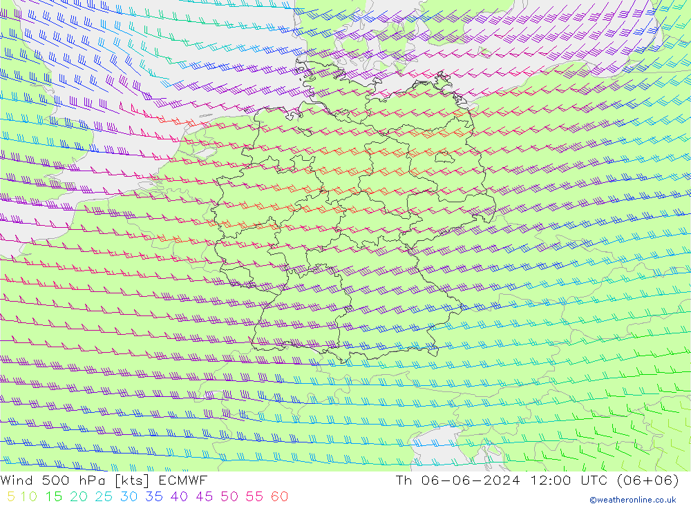 风 500 hPa ECMWF 星期四 06.06.2024 12 UTC