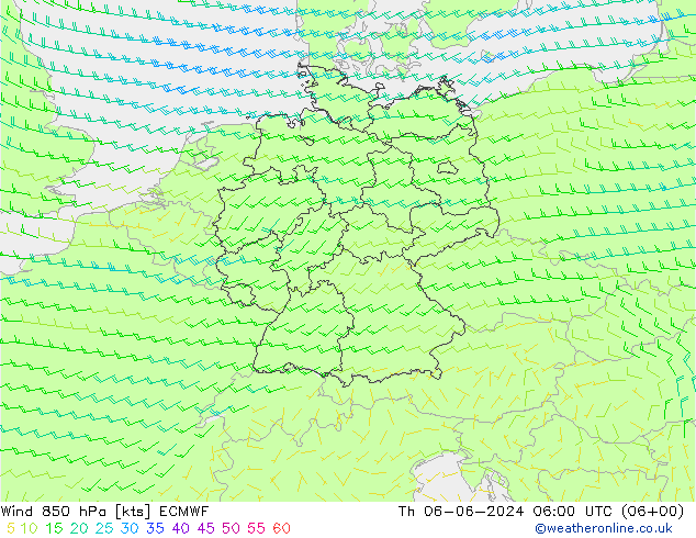 Wind 850 hPa ECMWF do 06.06.2024 06 UTC