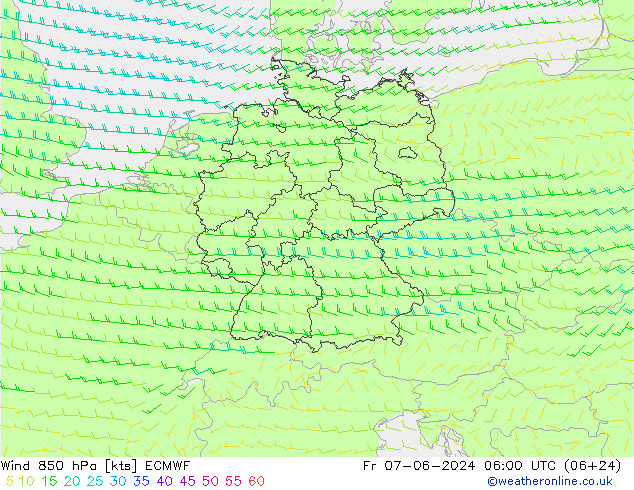 Wind 850 hPa ECMWF Fr 07.06.2024 06 UTC