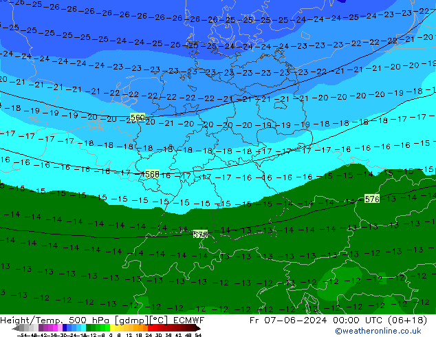 Geop./Temp. 500 hPa ECMWF vie 07.06.2024 00 UTC