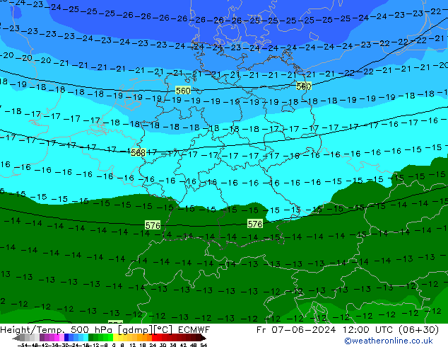 Z500/Rain (+SLP)/Z850 ECMWF Fr 07.06.2024 12 UTC