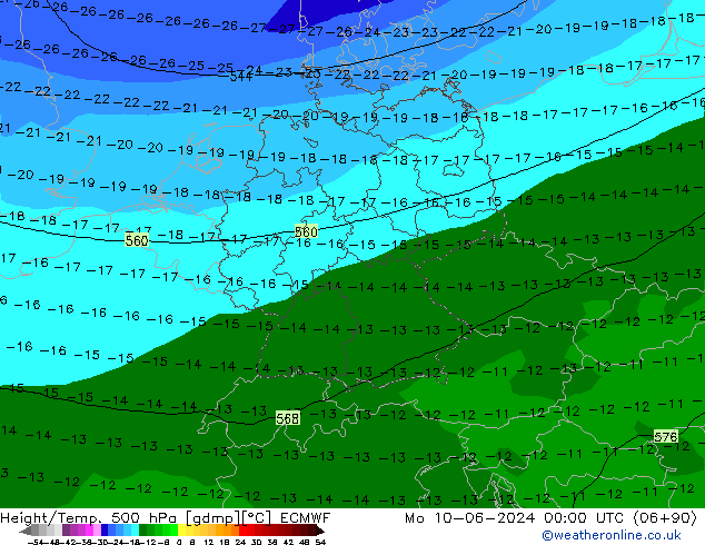 Z500/Rain (+SLP)/Z850 ECMWF Po 10.06.2024 00 UTC