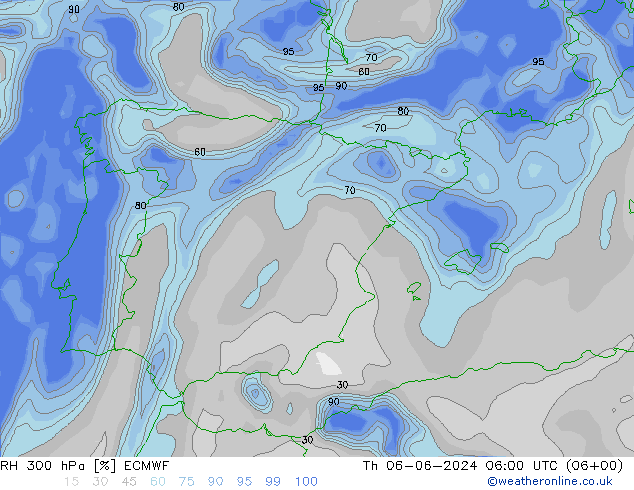 RH 300 hPa ECMWF Qui 06.06.2024 06 UTC