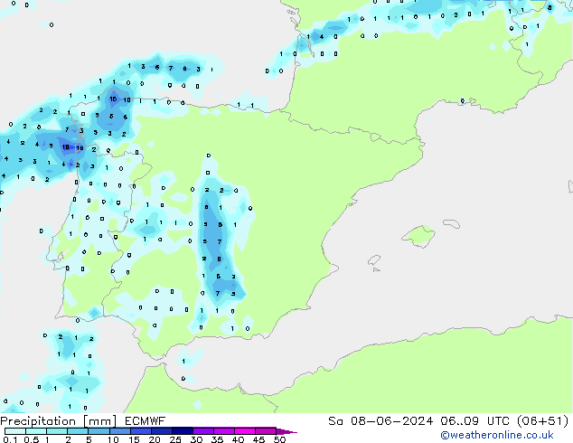 Srážky ECMWF So 08.06.2024 09 UTC