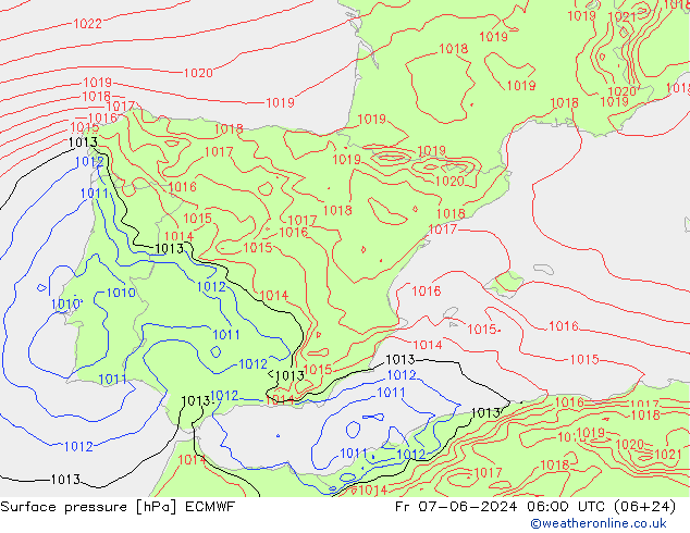 Bodendruck ECMWF Fr 07.06.2024 06 UTC