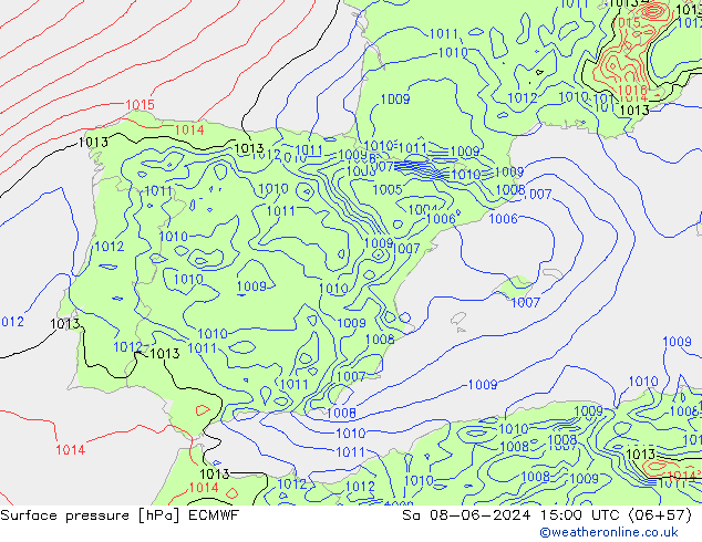 Surface pressure ECMWF Sa 08.06.2024 15 UTC