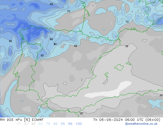 RH 925 hPa ECMWF  06.06.2024 06 UTC