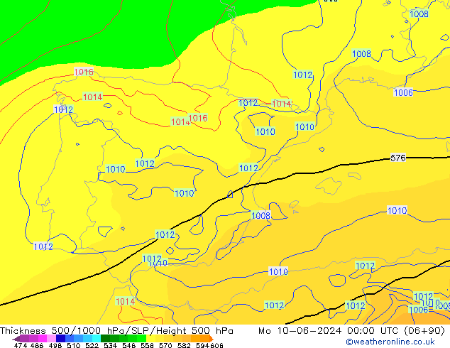 Thck 500-1000hPa ECMWF Po 10.06.2024 00 UTC