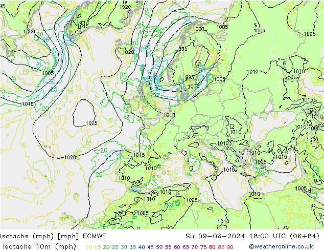 Isotachs (mph) ECMWF Ne 09.06.2024 18 UTC