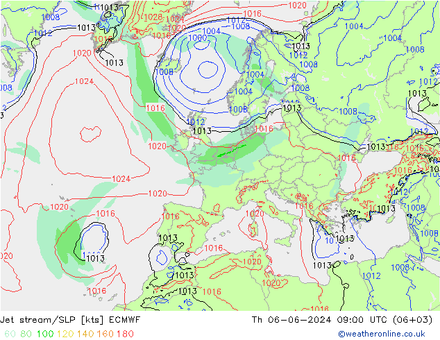 Jet Akımları/SLP ECMWF Per 06.06.2024 09 UTC