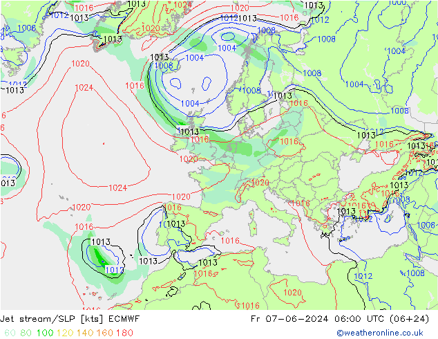 джет/приземное давление ECMWF пт 07.06.2024 06 UTC