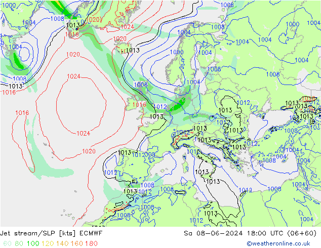 Jet stream/SLP ECMWF Sa 08.06.2024 18 UTC