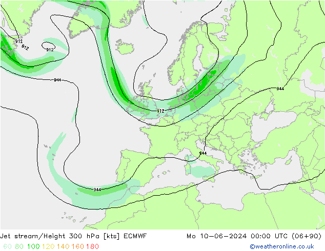 Straalstroom ECMWF ma 10.06.2024 00 UTC