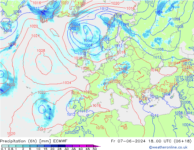 Z500/Rain (+SLP)/Z850 ECMWF пт 07.06.2024 00 UTC