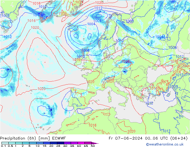 Z500/Rain (+SLP)/Z850 ECMWF Fr 07.06.2024 06 UTC