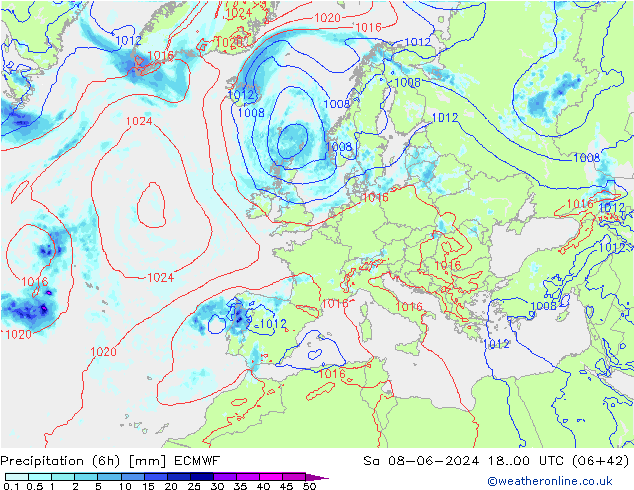 Précipitation (6h) ECMWF sam 08.06.2024 00 UTC