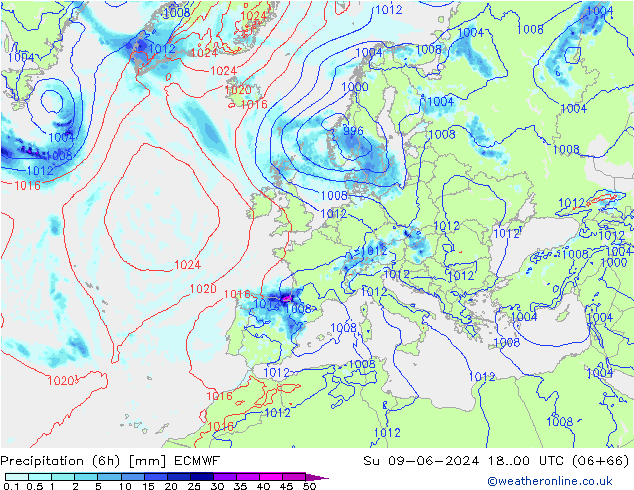 Z500/Rain (+SLP)/Z850 ECMWF dom 09.06.2024 00 UTC