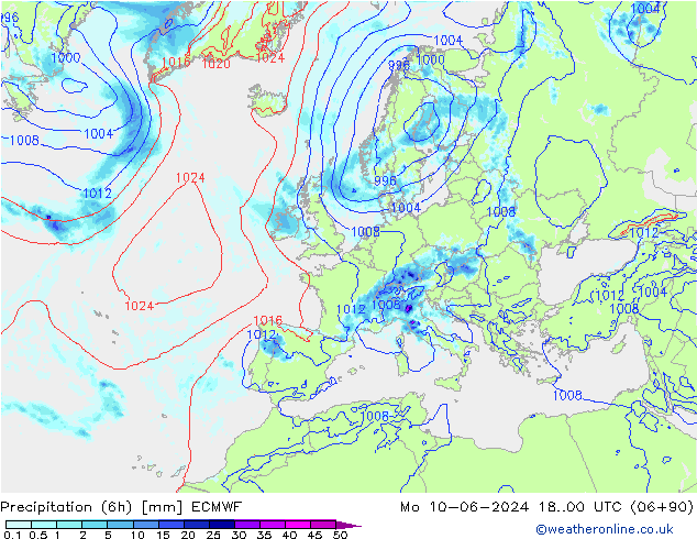 Z500/Regen(+SLP)/Z850 ECMWF ma 10.06.2024 00 UTC