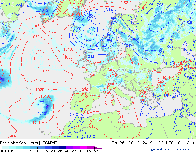 Niederschlag ECMWF Do 06.06.2024 12 UTC