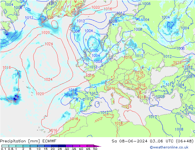 Precipitazione ECMWF sab 08.06.2024 06 UTC