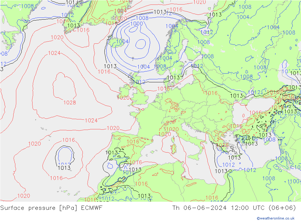 Surface pressure ECMWF Th 06.06.2024 12 UTC