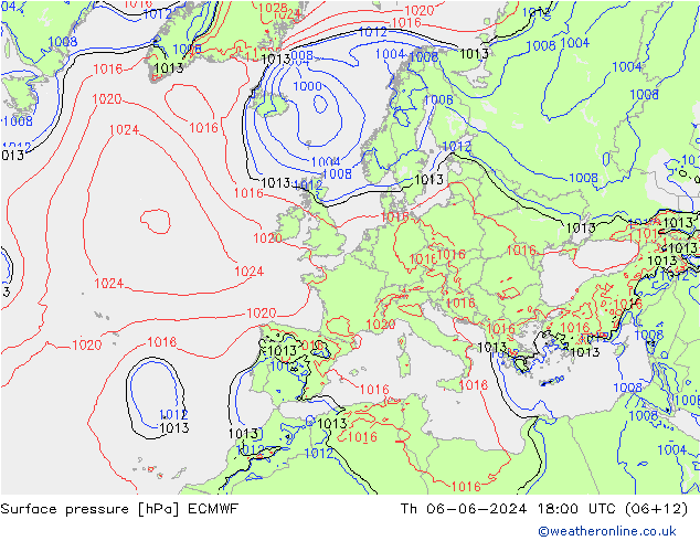 Luchtdruk (Grond) ECMWF do 06.06.2024 18 UTC