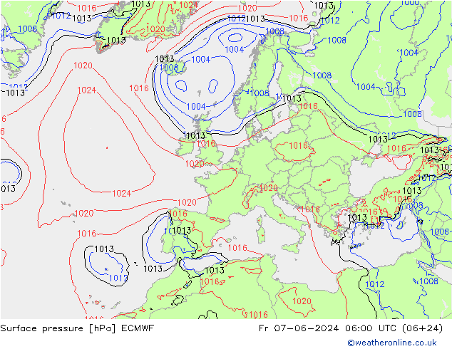 地面气压 ECMWF 星期五 07.06.2024 06 UTC