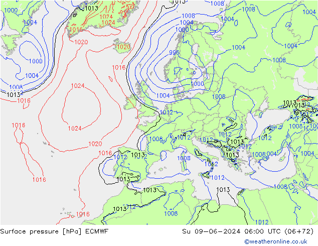 приземное давление ECMWF Вс 09.06.2024 06 UTC