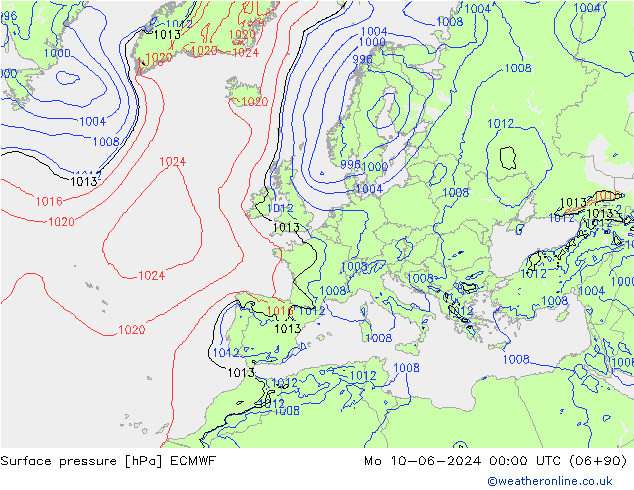 Bodendruck ECMWF Mo 10.06.2024 00 UTC