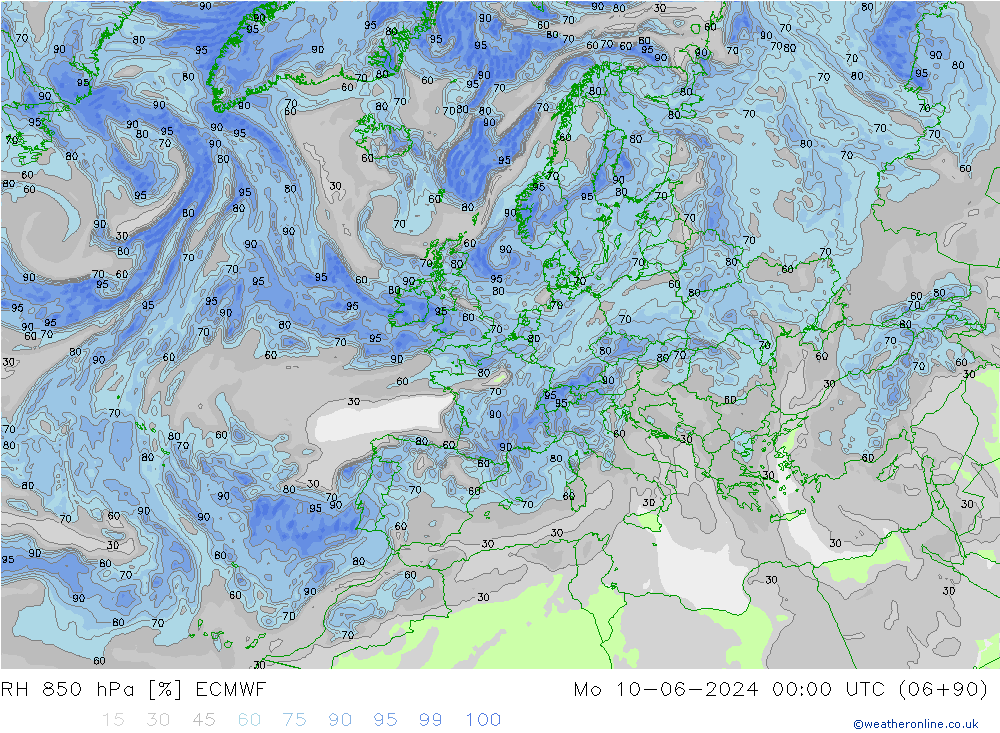 RH 850 hPa ECMWF Mo 10.06.2024 00 UTC