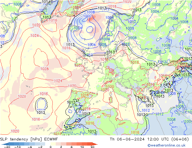 Tendenza di Pressione ECMWF gio 06.06.2024 12 UTC