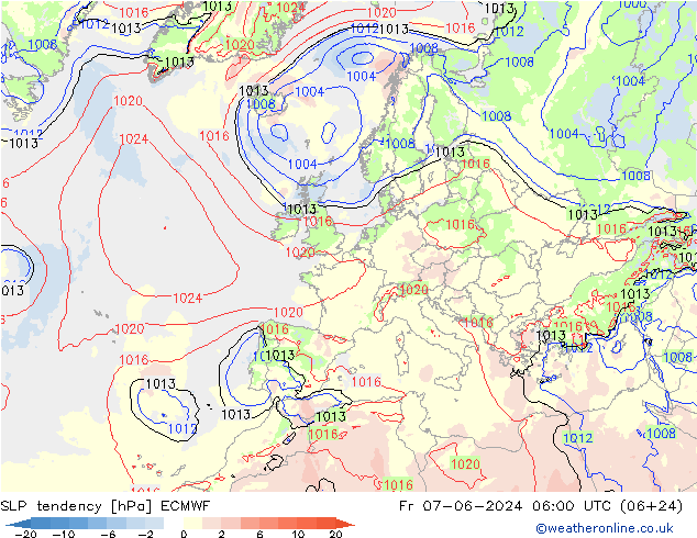 Tendance de pression  ECMWF ven 07.06.2024 06 UTC