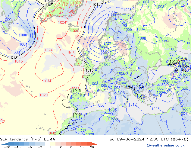 тенденция давления ECMWF Вс 09.06.2024 12 UTC