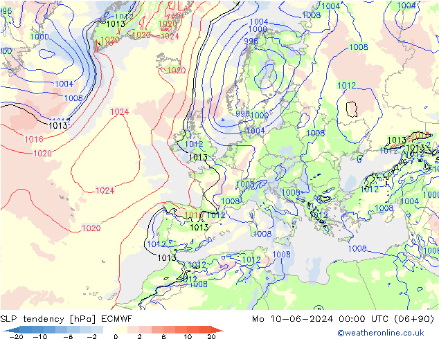 SLP tendency ECMWF Seg 10.06.2024 00 UTC