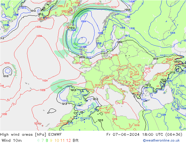 High wind areas ECMWF Sex 07.06.2024 18 UTC