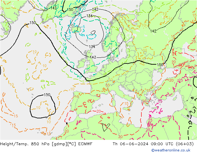 Height/Temp. 850 hPa ECMWF Do 06.06.2024 09 UTC