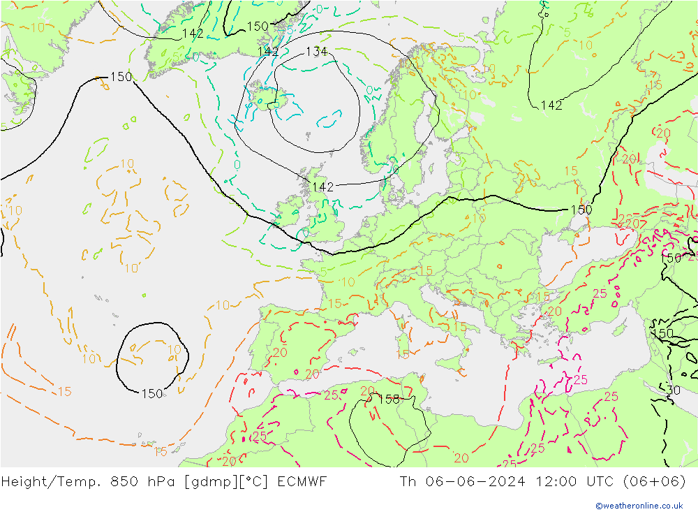 Z500/Rain (+SLP)/Z850 ECMWF czw. 06.06.2024 12 UTC