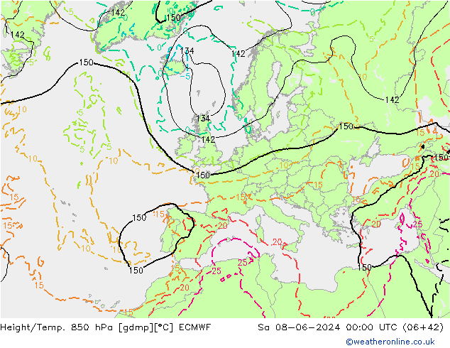 Z500/Rain (+SLP)/Z850 ECMWF Sa 08.06.2024 00 UTC