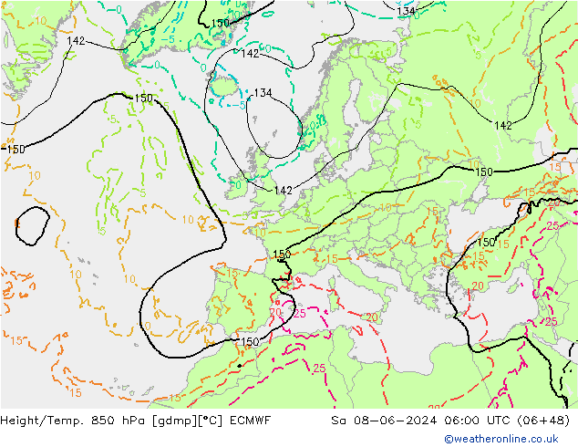 Z500/Yağmur (+YB)/Z850 ECMWF Cts 08.06.2024 06 UTC