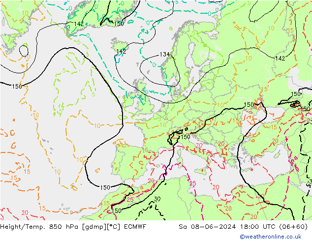 Z500/Rain (+SLP)/Z850 ECMWF Sáb 08.06.2024 18 UTC