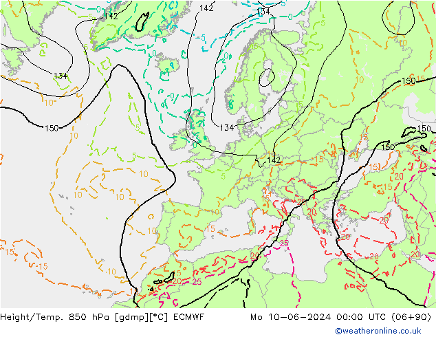 Height/Temp. 850 hPa ECMWF Po 10.06.2024 00 UTC