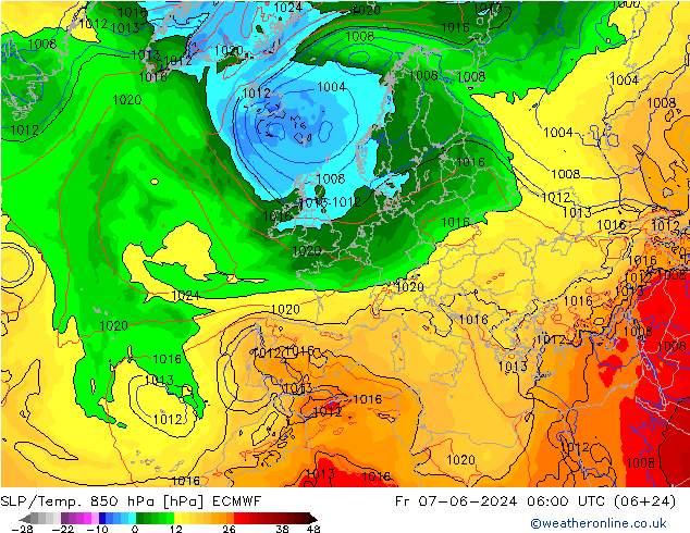 SLP/Temp. 850 hPa ECMWF Fr 07.06.2024 06 UTC