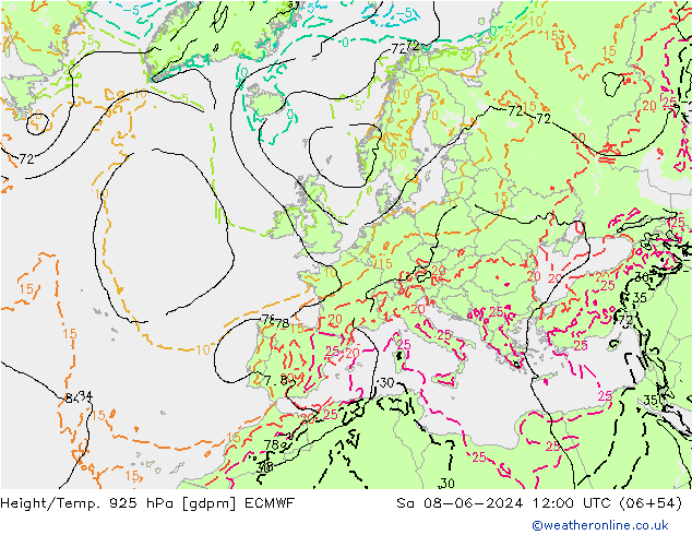 Height/Temp. 925 hPa ECMWF sab 08.06.2024 12 UTC