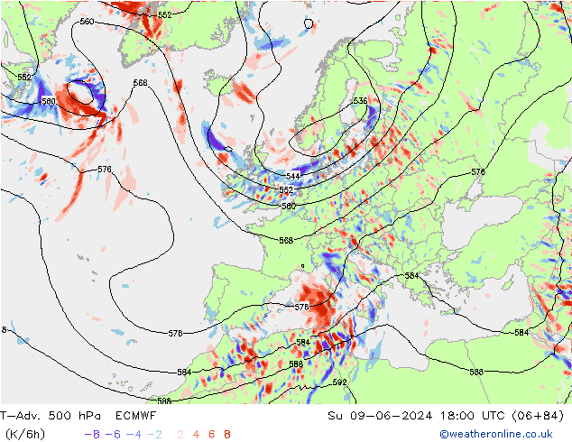 T-Adv. 500 hPa ECMWF Paz 09.06.2024 18 UTC