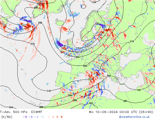 T-Adv. 500 hPa ECMWF Pzt 10.06.2024 00 UTC