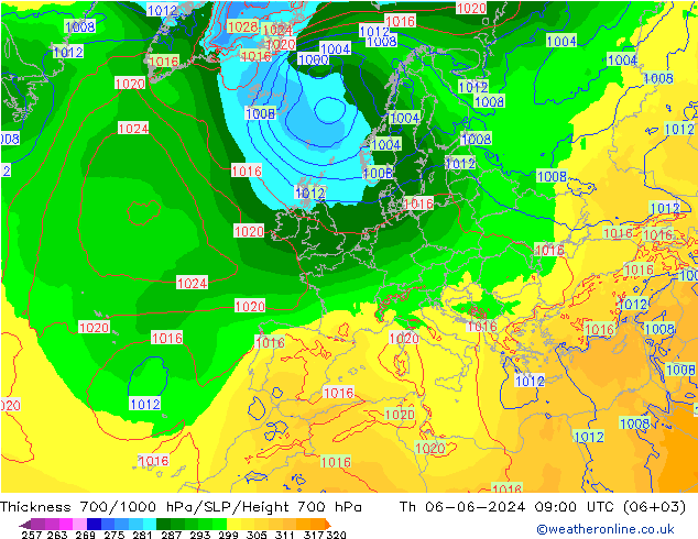 Dikte700-1000 hPa ECMWF do 06.06.2024 09 UTC