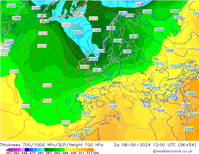 Thck 700-1000 hPa ECMWF Sa 08.06.2024 12 UTC