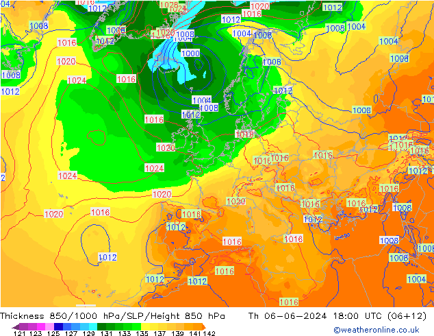 Schichtdicke 850-1000 hPa ECMWF Do 06.06.2024 18 UTC